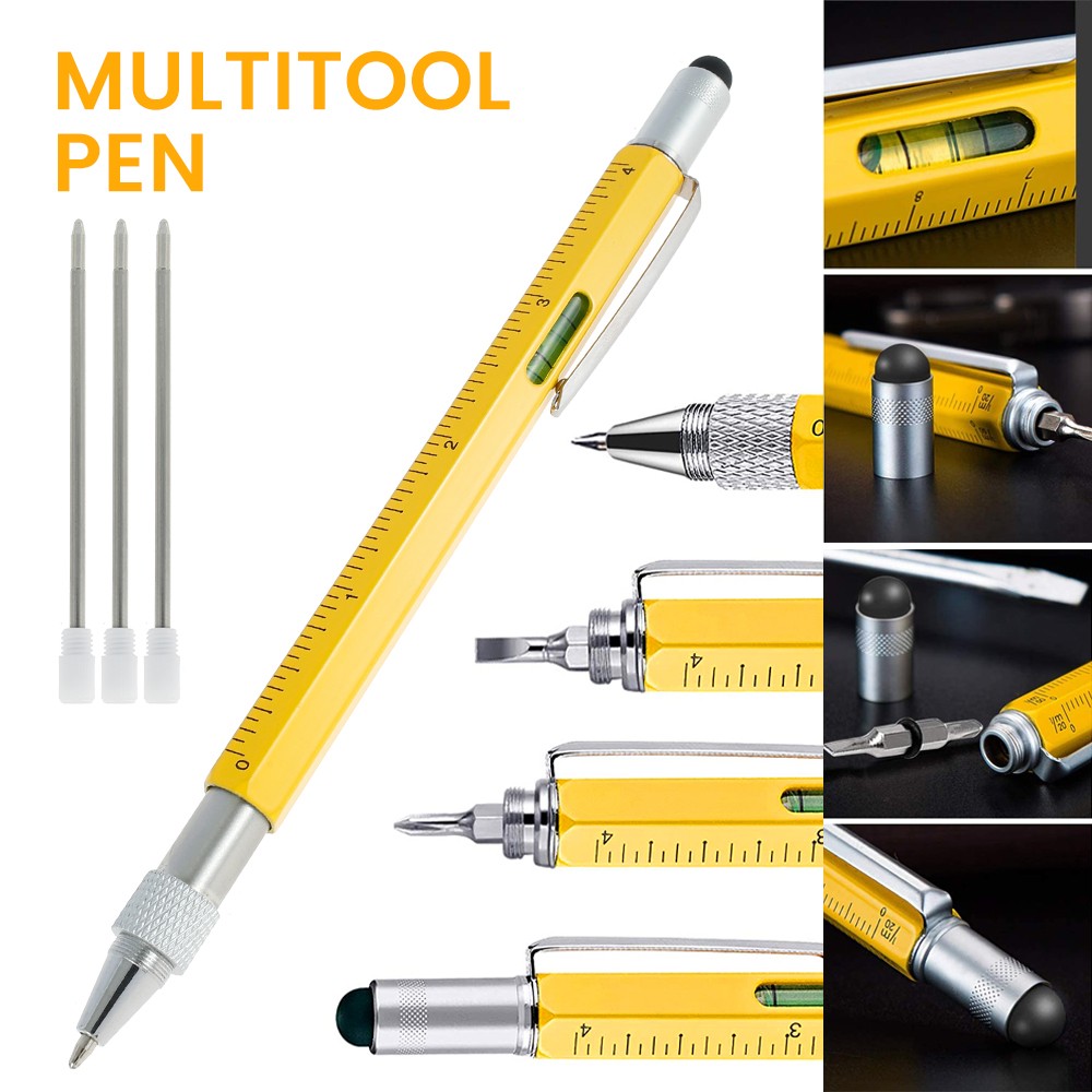 6 in1 Multifunction Ballpoint Pen with Tool Handheld Modern Measure Ruler Technical Screwdriver Touch Screen Stylus Alcohol Level