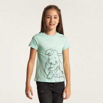 Dumbo Print T-shirt with Crew Neck and Short Sleeves