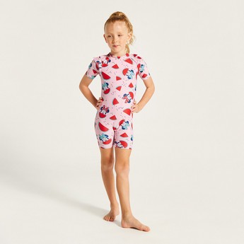 Minnie Mouse Print High Neck Swimsuit with Zip Closure