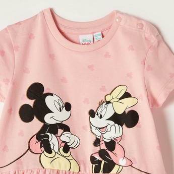 Disney Minnie Mouse Print Dress with Short Sleeves