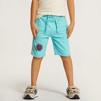 Spiderman Print Mid-Rise Shorts with Drawstring Closure and Pockets