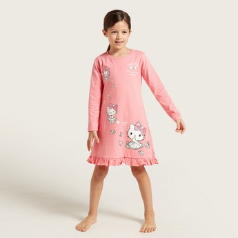 Sanrio Hello Kitty Print Night Dress with Long Sleeves