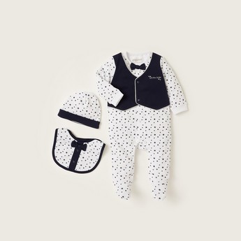 Giggles Printed 3-Piece Closed Feet Sleepsuit and Cap Set