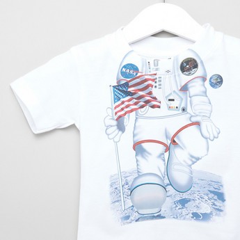 Just Add A Kid Astronaut Moon Print T-shirt with Round Neck