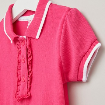 Juniors Ruffle Detail Polo T-shirt with Short Sleeves