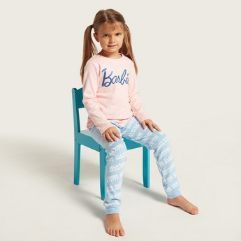 Barbie Print T-shirt and All-Over Printed Pyjamas Set