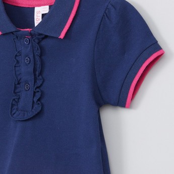 Juniors Ruffle Detail Polo T-shirt with Short Sleeves