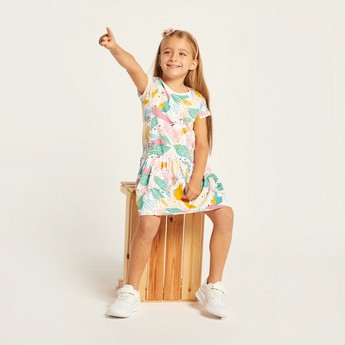 Juniors Printed Round Neck Dress with Short Sleeves - Set of 4