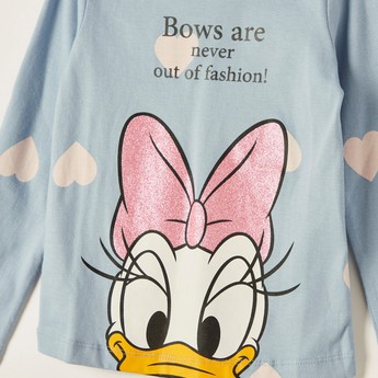 Disney Daisy Duck Print T-shirt with Round Neck and Long Sleeves