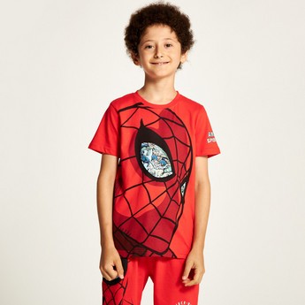 Spider-Man Print Crew Neck T-shirt ad Shorts Set