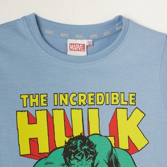 Hulk Print Crew Neck T-shirt with Short Sleeves