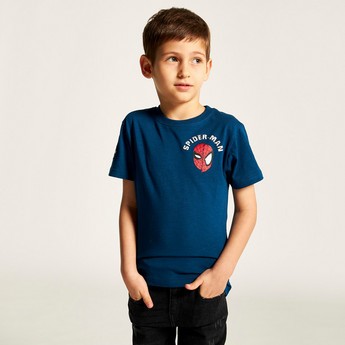 Spider-Man Print Crew Neck T-shirt with Short Sleeves