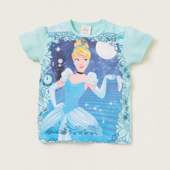 Disney Princess Print Round Neck T-shirt and Shorts Set