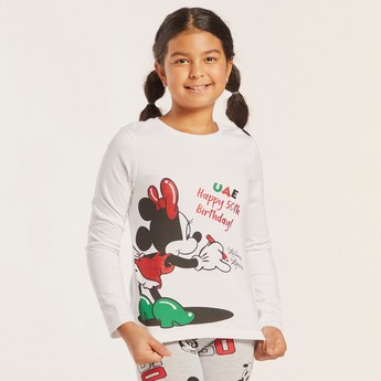 Disney Minnie Mouse Print T-shirt with Long Sleeves