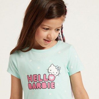 Sanrio Hello Kitty Print Tiered Dress with Short Sleeves