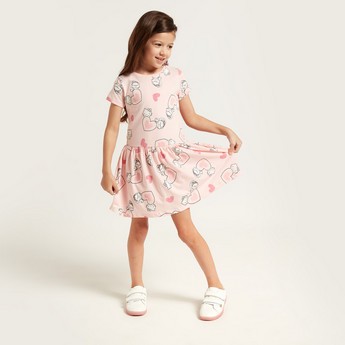 All-Over Hello Kitty Printed Tiered Dress with Short Sleeves