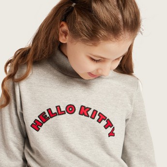 Hello Kitty Embroidered Dress with Round Neck and Long Sleeves