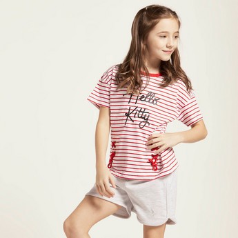 Sanrio Hello Kitty Embellished Round Neck T-shirt with Short Sleeves