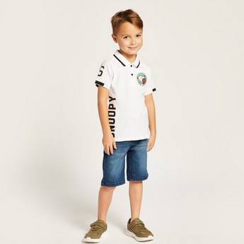 Snoopy Print Polo T-shirt with Short Sleeves