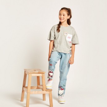 Sanrio Hello Kitty Mid-Rise Jeans with Pockets and Button Closure