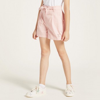 Sanrio Solid Shorts with Tie-Up Waistbelt and Pockets