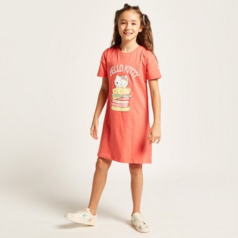 Sanrio Hello Kitty Print T-shirt Dress with Short Sleeves