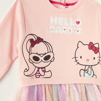 Sanrio Printed Tiered Dress with Long Sleeves