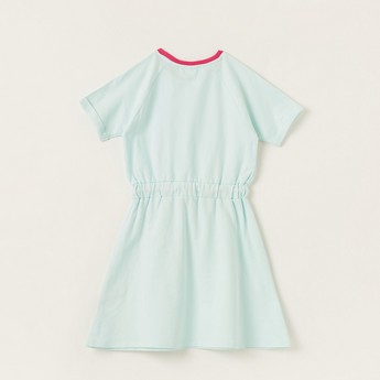 Sanrio Barbie Print Tiered Dress with Short Sleeves