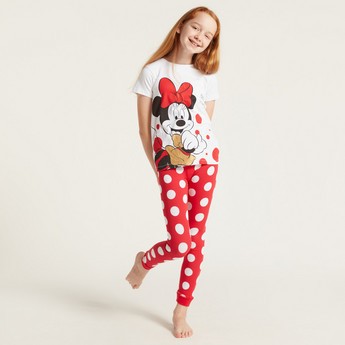 Disney Minnie Mouse Print T-shirt and All-Over Printed Pyjamas Set