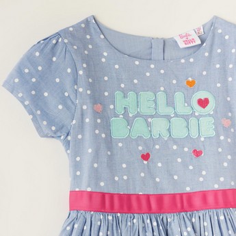 Sanrio Hello Barbie Print Round Neck A-line Dress with Belt Tie-Ups