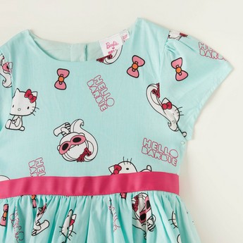 Sanrio Hello Barbie Round Neck A-line Dress with Belt Tie-Ups