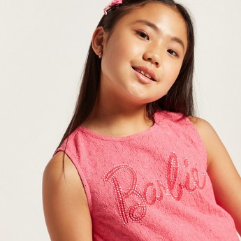 Barbie Embellished Schiffli Sleeveless Peplum Top