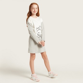 Sanrio Hello Kitty Print Round Neck Sweat Dress with Long Sleeves