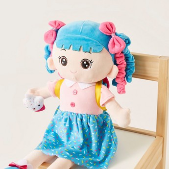 Juniors Pink and Blue Dress Rag Doll with Cake - 60 cms