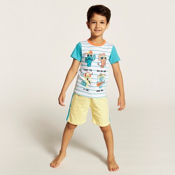 Juniors Printed Print Crew Neck T-shirt and Shorts Set