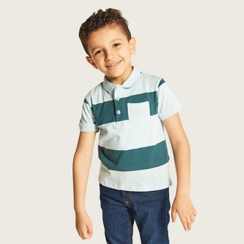 Juniors Striped Polo T-shirt with Short Sleeves and Pocket