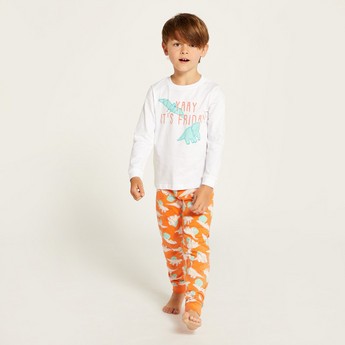 Juniors Printed Crew Neck T-shirt and Pyjama - Set of 2