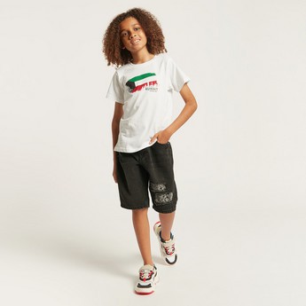 Juniors Kuwait national Day Print T-shirt with Short Sleeves