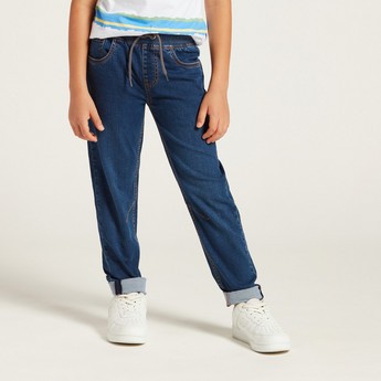Juniors Solid Jeans with Pockets and Drawstring Closure