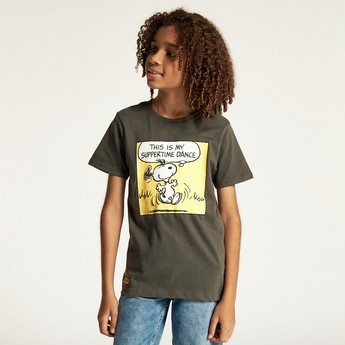 Snoopy Print T-shirt with Crew Neck and Short Sleeves