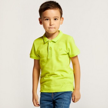 Juniors Solid Polo T-shirt with Short Sleeves and Button Closure