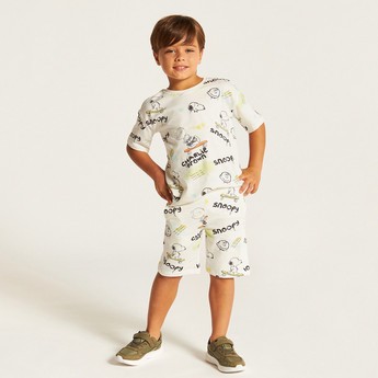 Snoopy Print Crew Neck T-shirt and Shorts Set