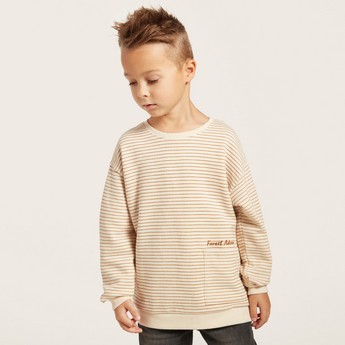 Love Earth Striped Organic Pullover with Long Sleeves and Pocket