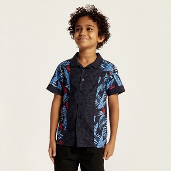 Juniors Printed Shirt with Notched Collar and Short Sleeves