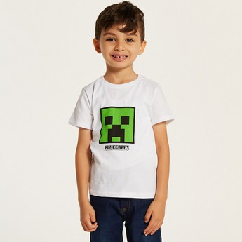 Juniors Minecraft Print T-shirt with Crew Neck and Short Sleeves