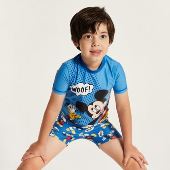 Mickey Mouse Print Rash Guard and Swim Shorts Set