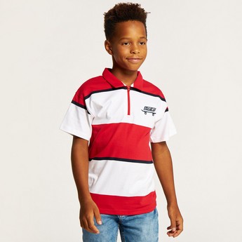 Juniors Striped Polo T-shirt with Short Sleeves and Button Closure