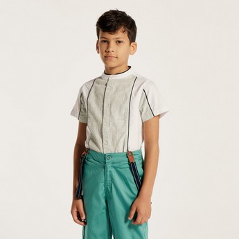 Juniors Textured Shirt with Mandarin Collar and Short Sleeves