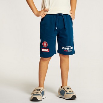 Spiderman Print Mid-Rise Shorts with Drawstring Closure and Pockets