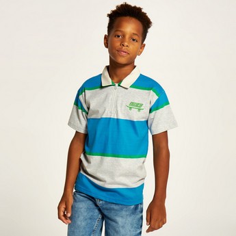 Juniors Striped Polo T-shirt with Short Sleeves and Button Closure